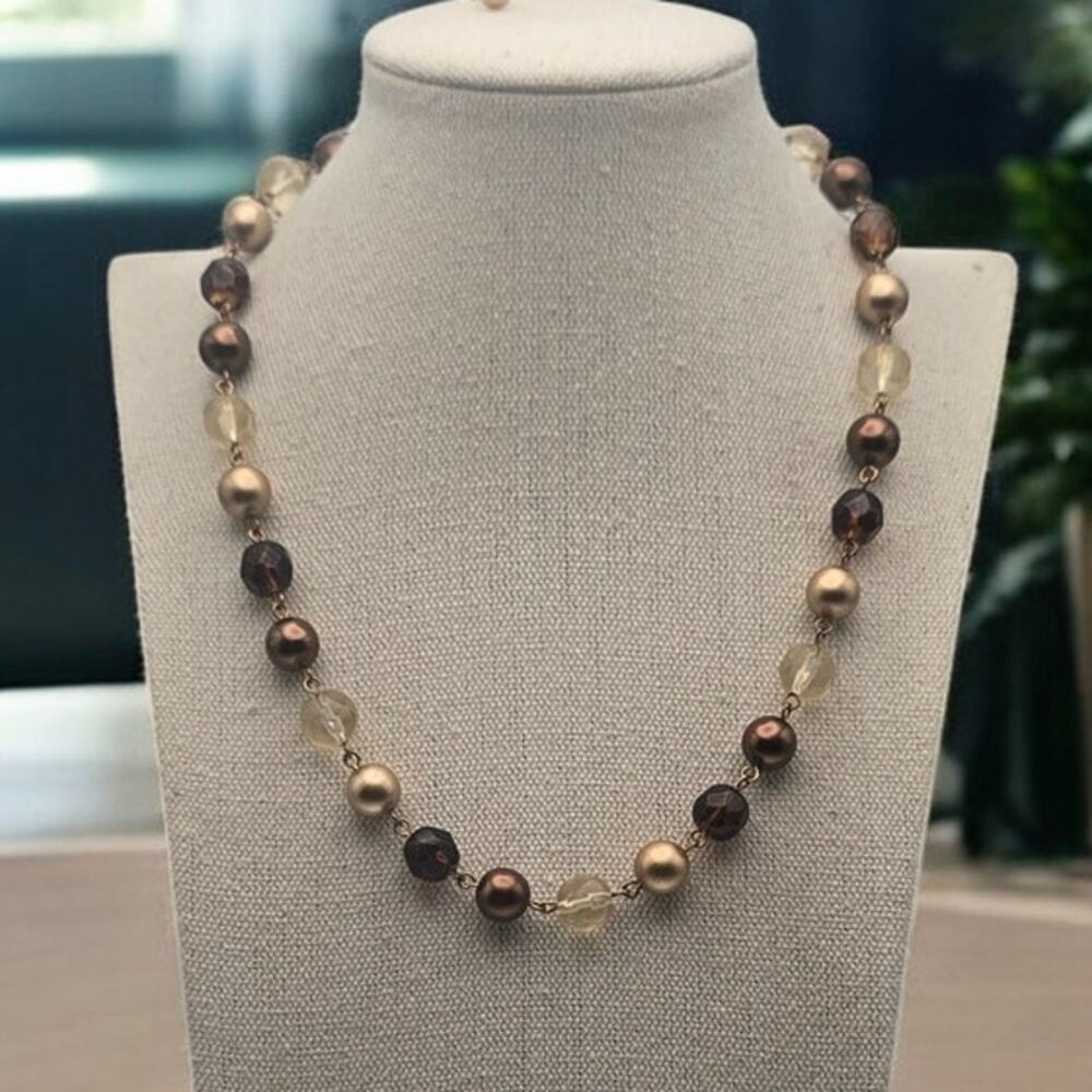 Bronze Gold Crystal Beaded Necklace Warm Neutral Dark Romance